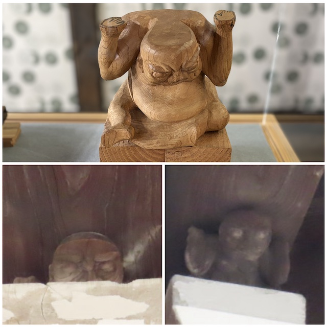 勝興寺「屋根を支える猿」の実物と書院にあるレプリカ