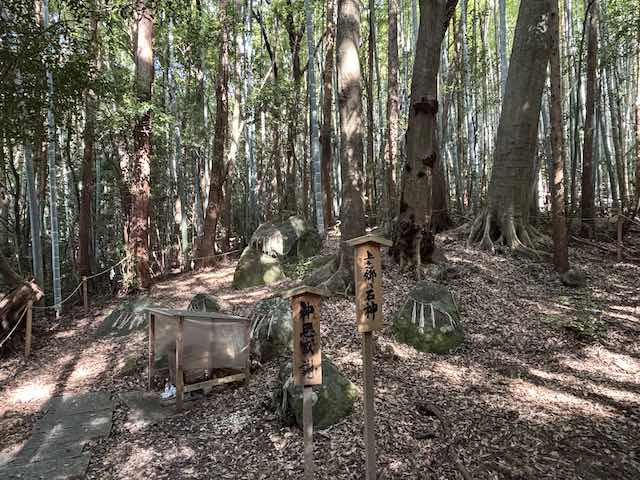 森の中に祀られる上之郷の石神の磐座