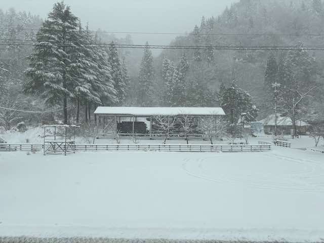 雪景色へと変わる越美北線の車窓