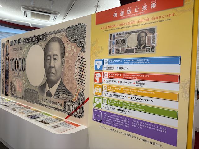 一万円札とお札の偽造防止技術の展示
