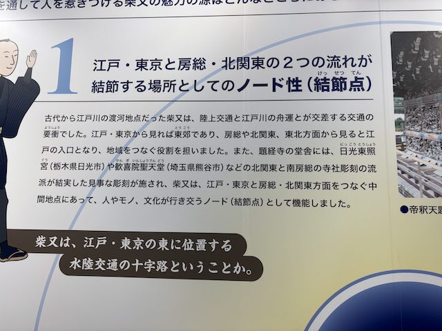 柴又が交通と文化の要衝だったことを紹介する展示パネル