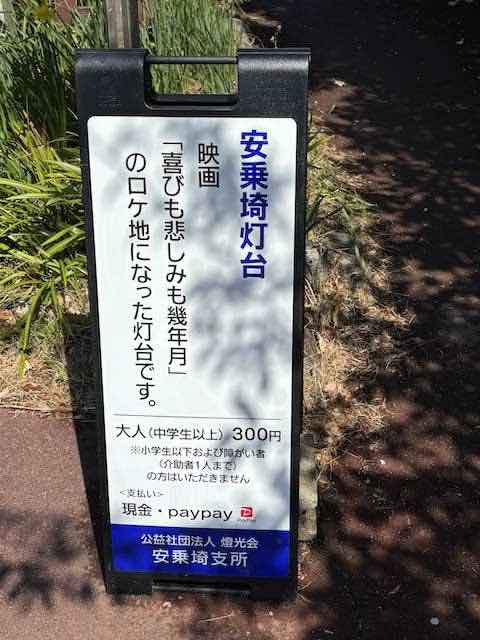 安乗埼灯台が映画ロケ地になったとの看板