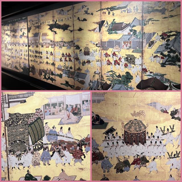 高岡御車山の起源を描いた絵巻と御所車の展示