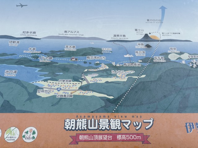 朝熊山頂展望台に設置された朝熊山眺望マップ